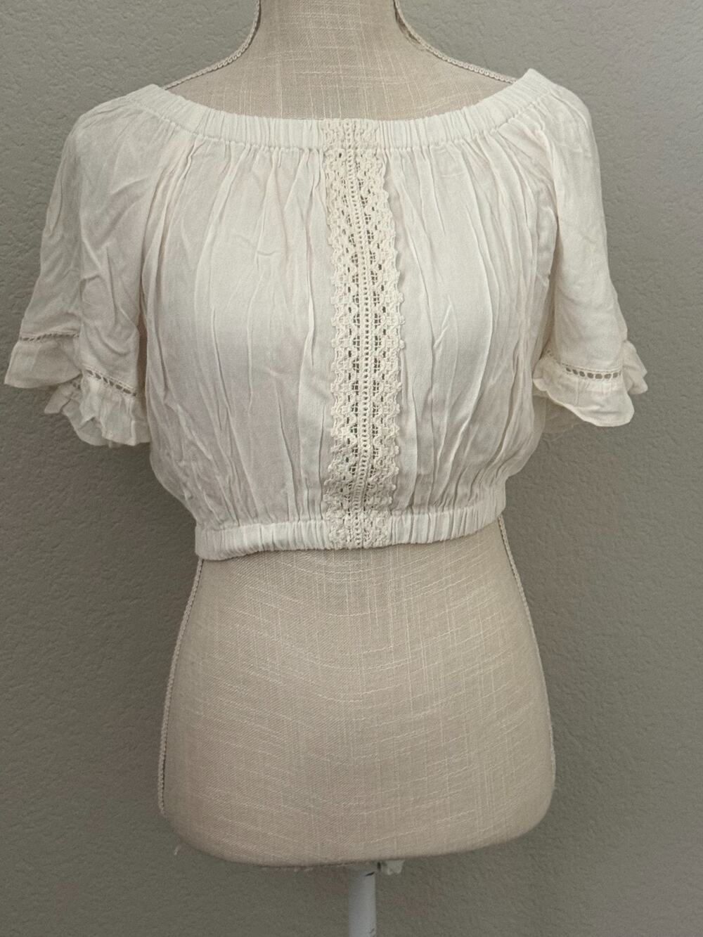 Rachel Parcell Off Shoulder Crop Wash Crepe Top White M Womens NWT MSRP $89